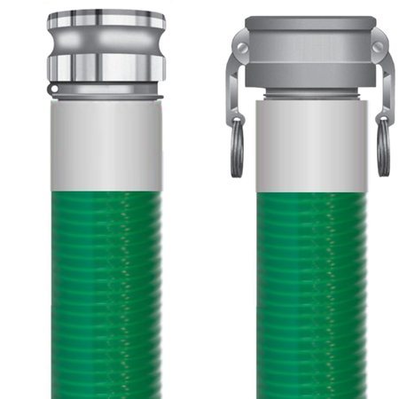 RUBBERWORX 1-1/2" X 50FT GREEN PVC WATER SUCTION HOSE CPLD CRIMPED C X E ALUMINUM GPVC-1.5X50-CEAL